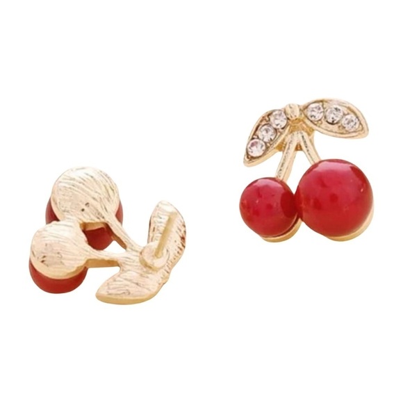 Rhinestone Cherry Stud Earrings - Picture 2 of 5